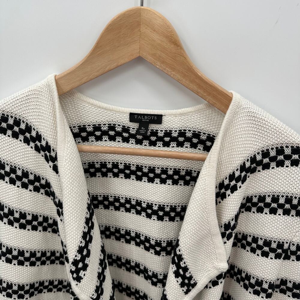 Talbots Black and White Striped Textured Open Cardigan Sweater // S Petite - Picture 3 of 11